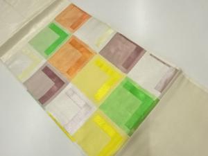 格子に抽象模様織出し名古屋帯